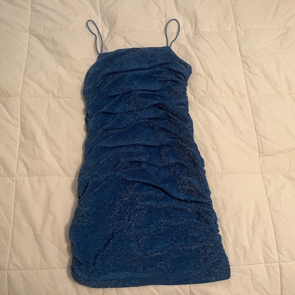Blue Sparkle Ruched Midi Dress - Women